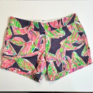 Lilly Pulitzer The Callahan Short Size 2 Pink Green Leaf Print Cotton